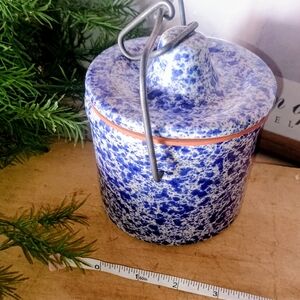 Blue and White Speckled Ceramic Jar